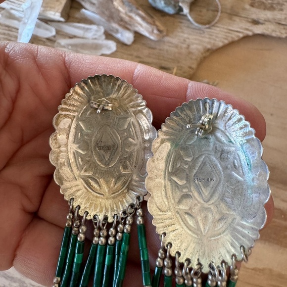 Handmade vintage Sterling malachite earrings - Picture 4 of 10